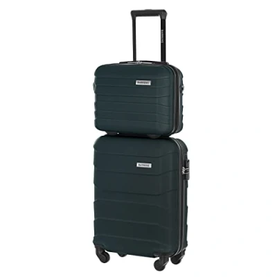 Abbildung von BARRENS Kabinenkoffer + Reisekosmetikkoffer Set Handgepäck 55x40x20cm 34l Kosmetiktasche 31x35x18cm 17l Strapazierfähiger ABS Material Grün