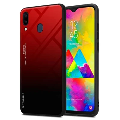 Abbildung von Cadorabo Hülle kompatibel mit Samsung Galaxy M20 Schutzhülle TPU Silikon Case Glas Slim Kratzfest Weiche Gummi Rundumschutz für in Schwarz