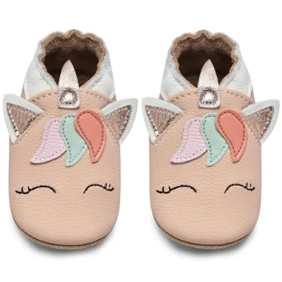 Abbildung von IceUnicorn Krabbelschuhe Baby Lauflernschuhe Jungen Weiche Leder Babyschuhe Kleinkind Lederschuhe mädchen Babyhausschuhe(HellPink Einhorn,0 6)