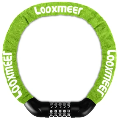Abbildung von Looxmeer Fahrradschloss, Zahlenschloss 90cm mit 5 stelligem Code, Fahrrad Kettenschloss, Hohe Sicherheit, Anti Diebstahl Kombination Schloss Gehärteter Stahlkettenglieder, Bike Lock, 12 Farben