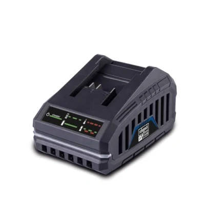Abbildung von Scheppach 20V Ladegerät SBC2.4A mit 65W Leistung IXES Serie integrierte Wandhalterung Ladezeit 2Ah Akku ca. 60 Min / 4Ah 120 Min. LED Anzeigeleuchte