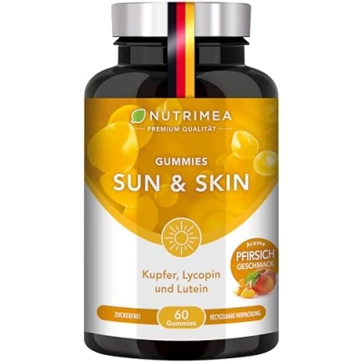 Abbildung von Sun &amp; Skin Selbstbräuner Gummies Bräune + Hautschutz Mit VITAMIN A E Antioxidantien 100% VEGAN OHNE Zucker Bräunungsverstärker