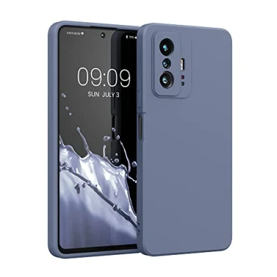 Abbildung von kwmobile Hülle kompatibel mit Xiaomi 11T / Pro gummierte TPU Silikon Handyhülle Schutzhülle für kabelloses Laden Case in Blaugrau