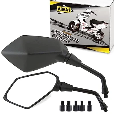 Abbildung von Area1 Motorroller Spiegel ATV Quad Rückspiegel Set (rechts+links) e geprüft 2xM8 Rechts + 1xM8 Linksgewinde Kompatibel mit Sym Niu KSR K1