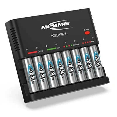 Abbildung von ANSMANN Powerline 8 Ladegerät für AAA und AA Akkus Fach Schnellladen mit intelligenter Überwachung, Verpolschutz mehrfarbiger Statusanzeige