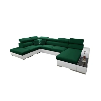 Abbildung von All4All Ecksofa mit Schlaffunktion Picanto 358 cm x 227 Wohnlandschaft U Form Sofa Bettkasten XXL Groß Gewebe Kunstleder Rechte Seite Grün/Weiß Modern 26