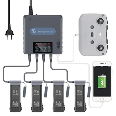 Abbildung von LYONGTECH LCD Display Akku Ladegerät für DJI Mavic 3 Classic/Pro,Mavic Drohne,lädt 4 Batterie und 2 USB Anschlüsse Gleichzeitig, 6 in 1 Parallel Akkuladestation Hub Zubehör