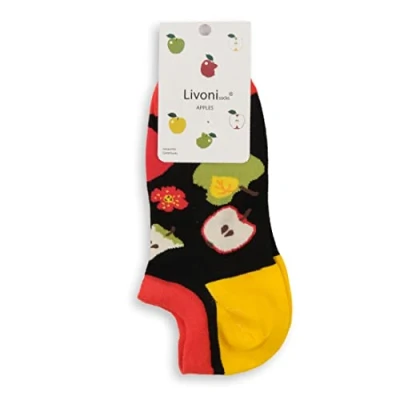 Abbildung von Livoni Unisex Cotton Sneaker Socks with Colorful and Fun Designs, Size: 39 42, Model Name: Apples Low