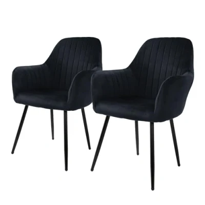 Abbildung von ML Design 2er Set Esszimmerstühle mit Rücken und Armlehnen, Schwarz, Küchenstühle Samtbezug, Polsterstühle Metallbeinen, Ergonomische Stühle für Esstisch, Wohnzimmerstühle Esszimmerstuhl