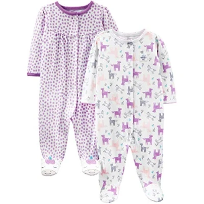 Abbildung von Simple Joys by Carter&#039;s Baby Mädchen Schlaf und Spielanzug aus Baumwolle mit Füßen Druckknöpfen, 2er Pack, Purpur Punkte/Weiß Einhorn, 0 3 Monate