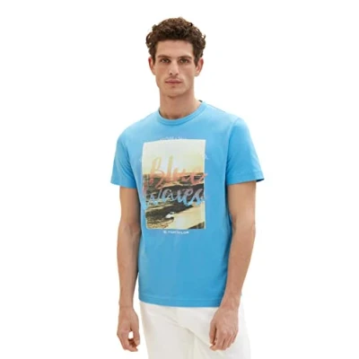 Abbildung von TOM Tailor MIT Fotoprint Tshirt print, Herren, Größe: XXL, Rainy sky blue