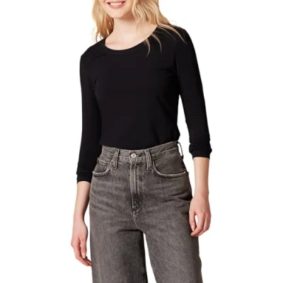 Abbildung von Amazon Essentials Damen Langärmeliges T Shirt mit Rundhalsausschnitt, Klassischer Schnitt (Erhältlich in Übergröße), Schwarz, XS