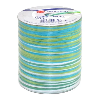 Abbildung von PRÄSENT C.E. Pattberg Raffia Multicolour Bastband grün blau weiß, 50 m Geschenkband zum Einpacken, 5 strängiges Bastelband für Geschenke, Zubehör Dekorieren &amp; Basteln