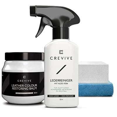 Abbildung von CREVIVE Lederreiniger 250 ml &amp; Leder Reparatur Set Weiß 300 Lederpflege Auto Lederreparatur Sofa Autositz