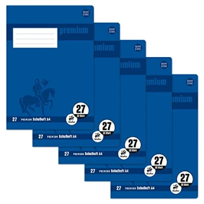 Abbildung von Staufen Premium Schulheft DIN A4, Lineatur 27 (9mm liniert mit Randlinie), 32 Blatt, 90g/m² Papier, 5 Stück