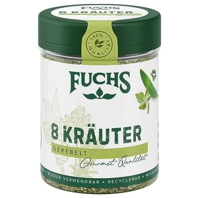 Abbildung von Fuchs Gewürze 8 Kräuter gerebelt Kräutermischung für Marinaden, Fischgerichte oder Frischkäse natürliche Zutaten 25 g in wiederverwendbarer, recyclebarer Dose