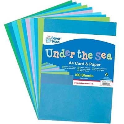 Abbildung von Baker Ross FE178 Papier und Karton, A4, Motiv „Under The Sea&quot;, 100 Stück, farbiges Kunstzubehör für Kinder, Bastelarbeiten