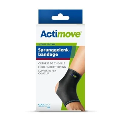 Abbildung von Actimove SPORTS EDITION Sprunggelenkbandage Slim Fit für den Sport bei Verletzungen und leichten Verstauchungen des Sprunggelenks Schwarz, Large