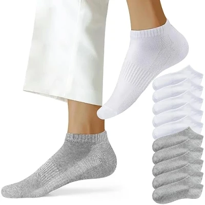 Abbildung von NUOZA Sneaker Socken Herren 43 46 Damen Kurz Sneakersocken Söcklinge Baumwolle 10 Paar,201 Weiß Grau