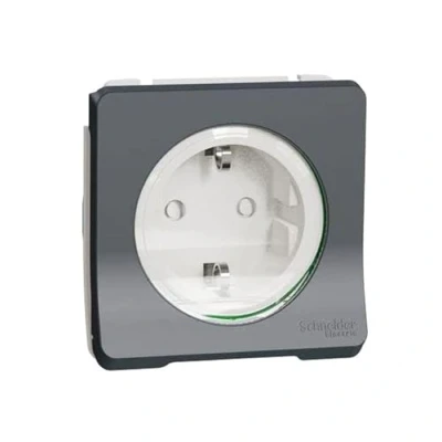 Abbildung von Schneider Electric Mureva Styl PC 2P+T Schuko kompostierbar IP55 IK08 Autoanschluss Grau MUR36134