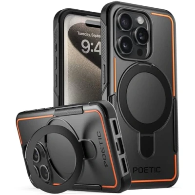 Abbildung von POETIC Neon MagPro Hülle Kompatibel mit iPhone 15 Pro 5G 6,1 Zoll,[Kompatibel MagSafe] Dual Layer Robuste Stoßfeste Schutzhülle 2023 Neue Hülle, Magnetischer Ringständer, Schwarz