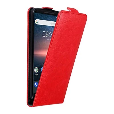 Abbildung von Cadorabo Hülle kompatibel mit Nokia 8 Sirocco Flip Design aus Premium Kunst Leder Klappbare Stoßfeste Magnetische Cover für Tasche in Rot