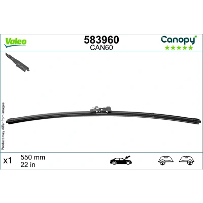 Abbildung von Scheibenwischer Valeo Canopy 583960 550mm Flachbalkenwischblatt, Wischgummi aus &gt;80 % nachhaltigen Materialien OPEL: Zafira B, BMW: 1 Schrägheck