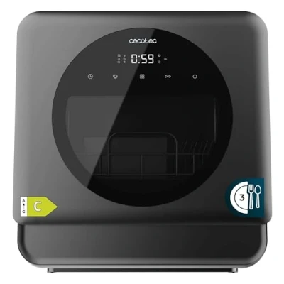 Abbildung von Cecotec Kompakte Tischgeschirrspülmaschine Bolero Aguazero 1150 Dark. 3 Gedecke, niedriger Verbrauch, 6 Programme, Touch Bedienfeld, Funktionen wie Long Storage und Startverzögerung, Dunkel Inox