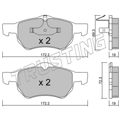 Abbildung von TRUSTING 539.0 Bremsbelagsatz exkl. Verschleißwarnkontakt, nicht für Verschleißwarnanzeiger vorbereitet CHRYSLER: Voyager 4, / Grand 3