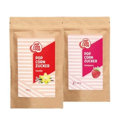 Abbildung von Popcornloop SET mit Popcornzucker Vanille 300 g Bourbon Zucker Vanillin und Himbeere 300g Popcorn Mais Gewürz zum Verfeinern Kochen Backen