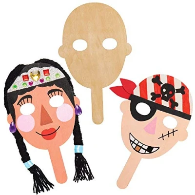 Abbildung von Baker Ross AT804 Gesichtsmasken aus Holz, Kunst und Bastelprojekte für Kinder, zum Verkleiden Spielen, 5 Stück