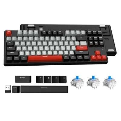 Abbildung von ATTACK SHARK AK871 Hot Swap Mechanische Tastatur, QWERTY, 87 Tasten Kompakte Drahtlose Gaming Dual Modus BT/2,4G, Magnetische Abdeckung, für Mac/Windows/Android Schwarz Mit Blau Schalter