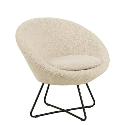 Abbildung von AC Design Furniture Colin Teddysessel, cremefarbener Teddystoff und Metallgestell, Bequemer Wohnzimmerstuhl, weicher runder Sessel, moderner Akzentstuhl, Loungesessel, Lesesessel