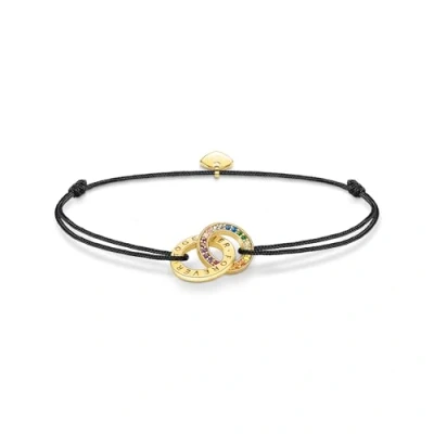 Abbildung von Thomas Sabo Damen Textilarmband schwarz mit zwei Ringen bunten Steinen vergoldet, 925 Sterlingsilber 750er Gelbgold Vergoldung, Länge: 22 cm, A2085 996 7 L22V
