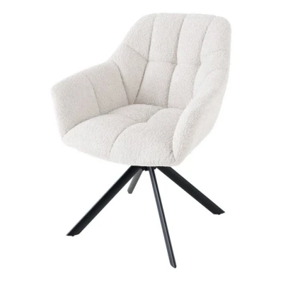 Abbildung von riess ambiente Polsterstuhl PAPILLON weiß / schwarz (Einzelartikel, 1 St), Esszimmer · Bouclé Metall Armlehne 180 drehbar Modern Design