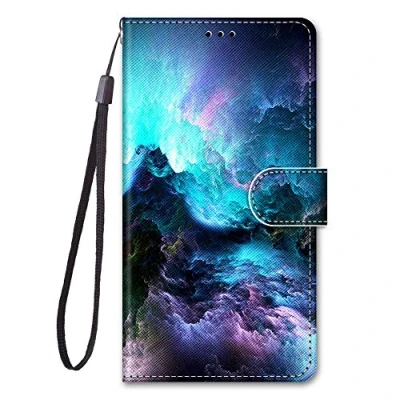 Abbildung von Hülle Kompatibel with iPhone X/XS ，iPhone PU Leder Wallet Ständer Case, Flip Handyhülle Slot Magnetisch [Stand Function] [Card Slots] Schutzhülle Bunte Wolken und Wellen