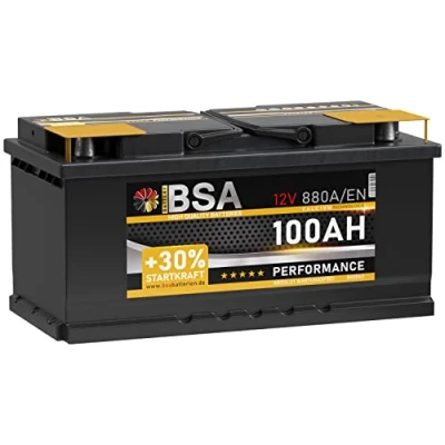 Abbildung von BSA Autobatterie 100Ah 12V 880A/EN +30% mehr Startkraft Starterbatterie Batterie ersetzt 85Ah 88Ah 90Ah 92Ah 95Ah