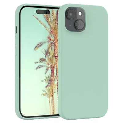 Abbildung von EAZY CASE Premium Silikon Handyhülle kompatibel mit iPhone 15 Slimcover Kameraschutz und Innenfutter, Silikonhülle, Schutzhülle, Bumper, Handy Case, Hülle, Softcase, Mint Grün