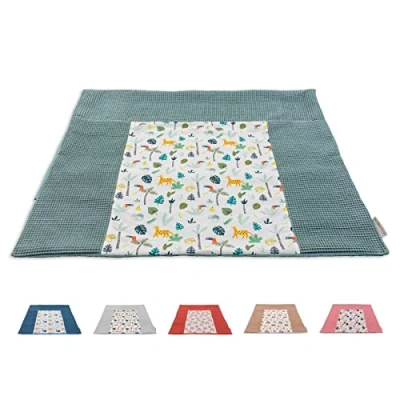 Abbildung von ULLENBOOM ® Wickelauflagenbezug 75x85 cm Salbeigrün Regenwald (Made in EU) abnehmbarer Bezug für Wickelauflage 85x75, Baby Überzug Wickelunterlage aus Baumwolle, Wickelbezug Wickeltisch