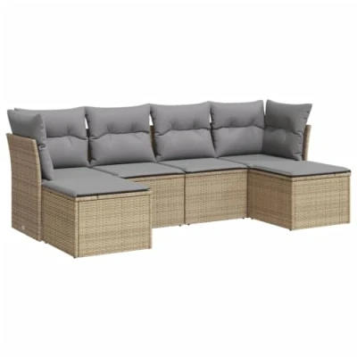 Abbildung von vidaXL Garten Sofagarnitur mit Kissen 6 TLG., Gartenmöbel Gartengarnitur, Sitzgruppe Sitzgarnitur, Lounge Sofa Garnitur Terrasse, Beige Poly Rattan
