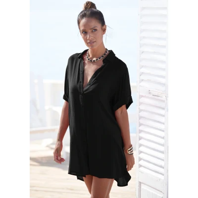 Abbildung von LASCANA Longbluse, mit Knopfleiste, Kurzarmbluse, Blusenkleid, sommerlich