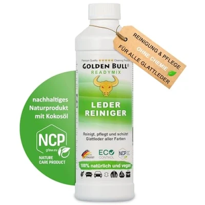 Abbildung von Golden Bull® Lederreiniger &amp; Lederpflege für Ledercouch 500ml [STARK VEGAN OHNE Chemie] Leder Reiniger mit natürlichem Kokosöl nachhaltige Reinigung Pflege von Autositz Sofa Couch Jacke