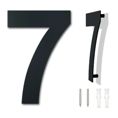 Abbildung von Gebürsteter moderner Edelstahl Hausnummer 152mm hoch schwarze Beschichtung, schwebende Erscheinung (Nummer 7)