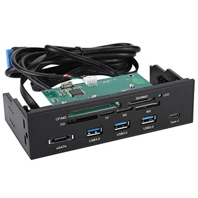 Abbildung von PUSOKEI USB 3.0 Frontpanel Hub, multifunktionales internes Kartenleser Dashboard, 5,25 Zoll PC Unterstützung M2, MSO, Speicher, MS, XD, 64G CF Karte für Computergehäuse
