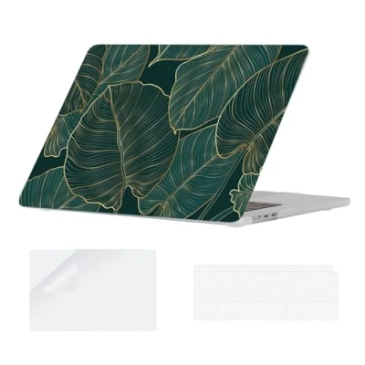Abbildung von YOPAS Hülle für MacBook Air 15 Zoll 2024 2023 M3 M2 Modell A3114 A2941, Schutzhülle Snap Case 2024, EU Tastaturschutz und Plastik Hartschale Case, Laub
