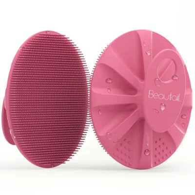 Abbildung von BEAUTAIL Körperbürste aus Silikon, Badebürste Dusche Duschbürste, Körper Bürsten, Peelingbürste, Weiche Borsten und Sanftes Peeling, perfekt für Frauen, Männer, Babys, Empfindliche Haut, 1 Stück, Pink