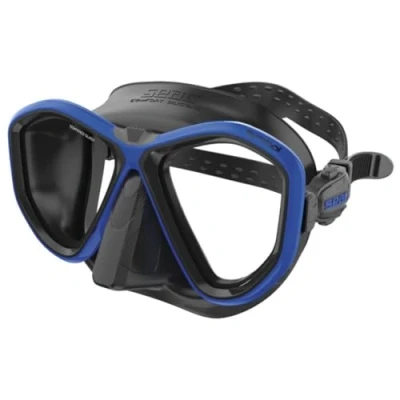 Abbildung von SEAC Unisex Adult Symbol Made in Italy Zweiglas Tauchmaske mit Einer 3D Schnalle direkt am Maskenkörper, schwarz/blau, Standard