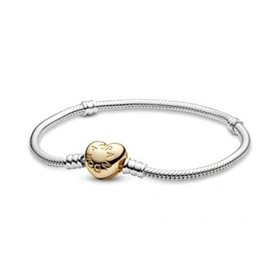 Abbildung von Pandora Heart Clasp Snake Chain Armband, Damen, Größe: 20, Sterling silver and gold plated