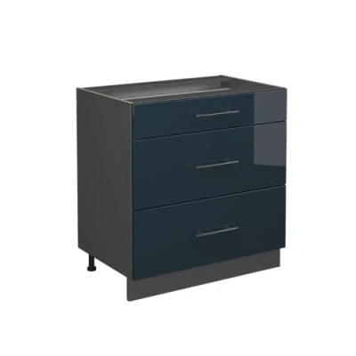 Abbildung von Vicco Unterschrank Fame Line, Dunkelblau Hochglanz/Anthrazit, 80 cm mit 3 Schubladen, ...