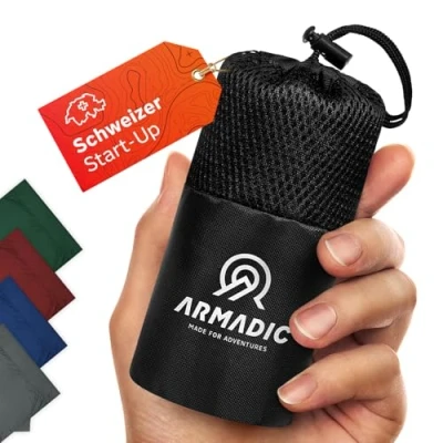 Abbildung von Armadic Hüttenschlafsack aus Mikrofaser (nur 230g) Ultra leicht, klein und dünn. Reiseschlafsack, Schlafsack Inlett, Inlay I Ideal für Backpacking, Hostels Berghütten (Anthrazit Grau)
